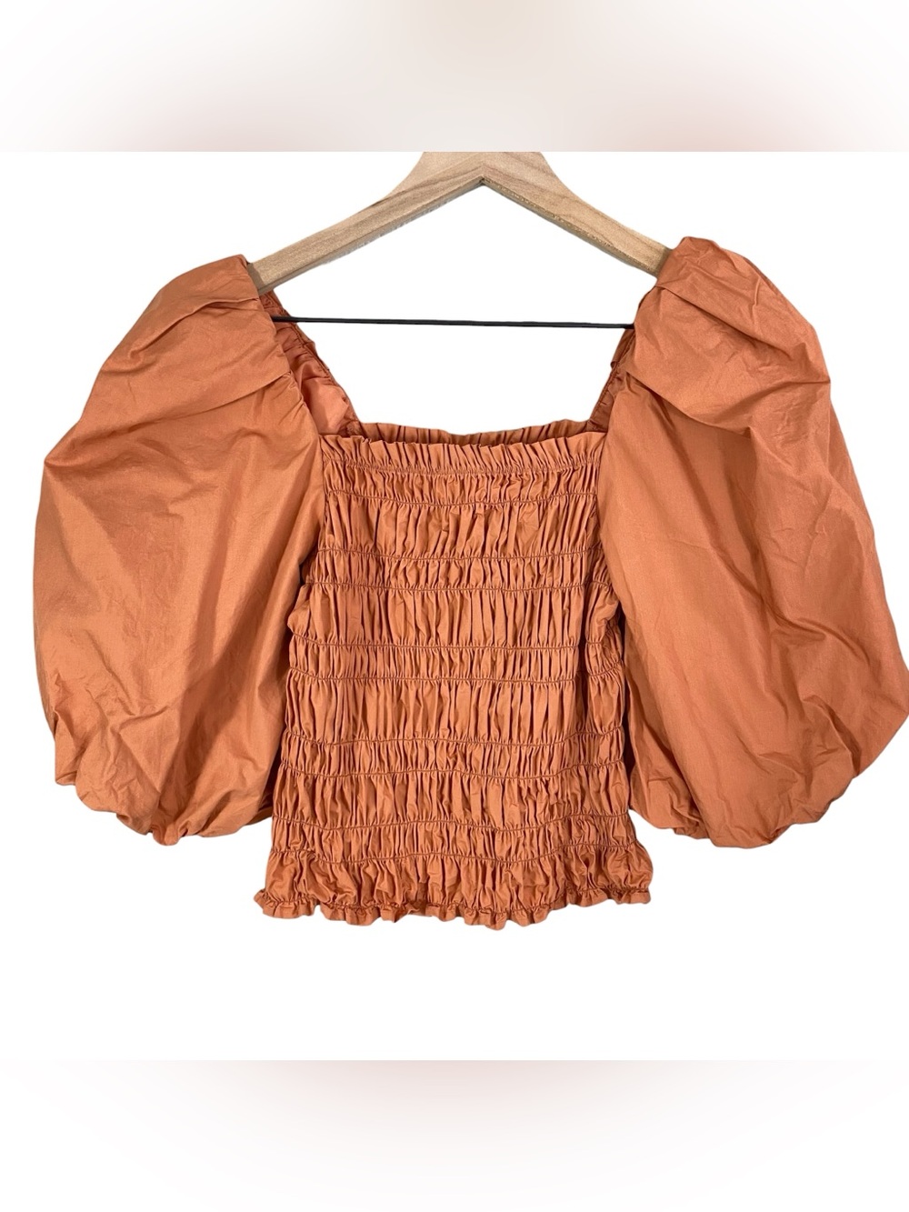 Mare Mare + Anthropologie Crop Top Size XS Smocked Terracotta Puff Sleeve